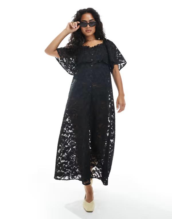 【送料無料】 オブジェクト レディース ワンピース トップス Object sheer burnout floral boho layering dress in black Black