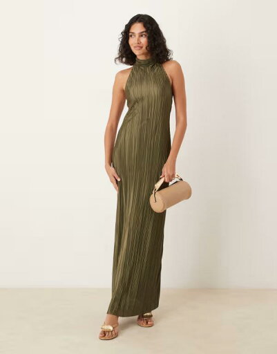 【送料無料】 エイソス レディース ワンピース トップス ASOS DESIGN plisse halter tie maxi dress in khaki green Khaki 【送料無料】 エイソス レディース ワンピース トップス ASOS DESIGN plisse halter tie maxi dress in khaki green Khaki