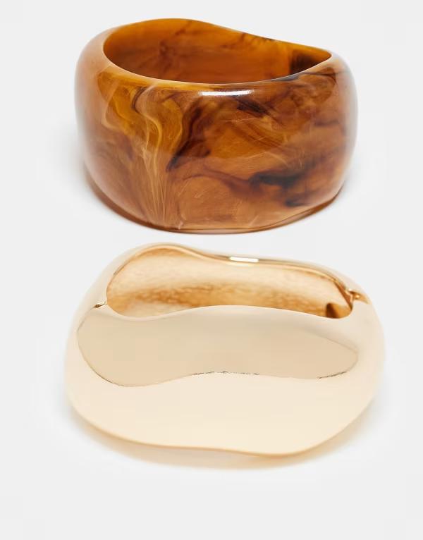エイソス レディース アクセサリー ブレスレット・バングル・アンクレット ASOS DESIGN pack of 2 bangle in resin and gold tone Multi マルチカラー