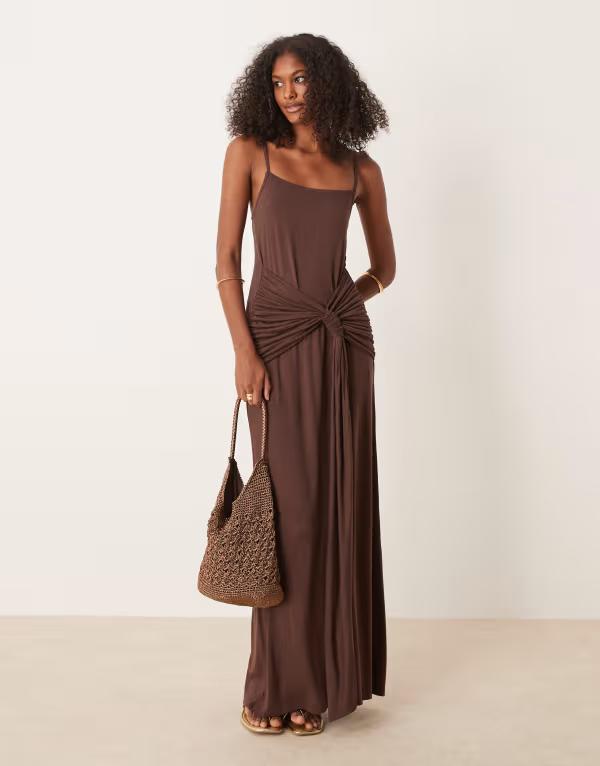 エイソス レディース トップス ワンピース マキシワンピース マキシ ASOS DESIGN twist detail cami maxi dress in chocolate Chocolate チョコレート