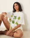 【送料無料】 エイソス レディース Tシャツ トップス ASOS DESIGN oversized T-shirt with pickles graphic in white WHITE