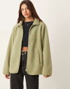 【送料無料】 エイソス レディース パーカー・スウェット アウター ASOS DESIGN borg zip through fleece in sage gr...