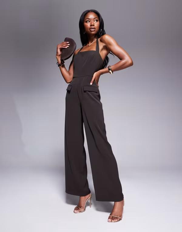 レア レディース トップス ジャンプスーツ ワイドレッグ ホルター Rare London tailored halterneck wi..