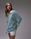 【送料無料】 トップショップ レディース ポロシャツ トップス Topshop terrycloth striped polo in blue and gree...