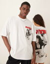 【送料無料】 エイソス レディース Tシャツ トップス ASOS DESIGN unisex oversize T-shirt with Pulp Fiction print in white WHITE