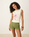 【送料無料】 エイソス レディース ベスト トップス ASOS DESIGN boat neck tank with pink flower graphic i...