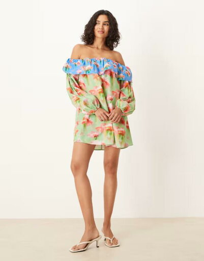 【送料無料】 エイソス レディース ワンピース トップス ASOS DESIGN ruffle detail off the shoulder mini dress in floral print Floral Print 【送料無料】 エイソス レディース ワンピース トップス ASOS DESIGN ruffle detail off the shoulder mini dress in floral print Floral Print