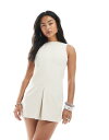 【送料無料】 エイソス レディース ワンピース トップス ASOS DESIGN cotton twill box pleat dropwaist mini dress in ecru ECRU(4)