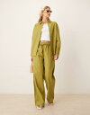 【送料無料】 エイソス レディース カジュアルパンツ ボトムス ASOS DESIGN linen look pull on pants in olive - part of a set Olive