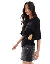 【送料無料】 エイソス レディース シャツ トップス ASOS DESIGN asymmetric top with cut out side detail in black black(4)
