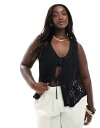 【送料無料】 オンリーカーブ レディース ベスト トップス ONLY Curve tie front crochet vest in black Black