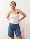 【送料無料】 ミスセルフフリッジ レディース シャツ トップス Miss Selfridge lace trim ribbed cami top in pale...