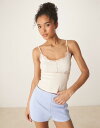 【送料無料】 エイソス レディース Tシャツ トップス ASOS DESIGN ribbed cami top with lace and button det...