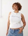 【送料無料】 コルージョン レディース ベスト トップス COLLUSION Plus printed pointelle tank top in white ...