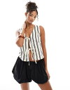 【送料無料】 ウェンズデーガール レディース ベスト トップス Wednesday's Girl striped tie front top in white ...