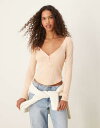 【送料無料】 フリーピープル レディース Tシャツ トップス Free People long sleeve pointelle henley top in peach Peach