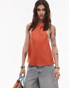 【送料無料】 トップショップ レディース タンクトップ トップス Topshop halterneck top in deep orange with pink contrast lace Deep orange