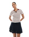 【送料無料】 オンリー レディース ポロシャツ トップス ONLY open knit polo in beige and burgundy stripe WH...