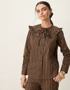 【送料無料】 グラマラス レディース シャツ トップス Glamorous big collared button down poplin shirt in brown black stripe BROWN BLACK STRIPE