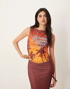 【送料無料】 エイソス レディース ベスト トップス ASOS DESIGN mesh boat neck tank top with bahamas palm...
