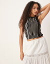 【送料無料】 マンゴ レディース ベスト トップス Mango slim fit fine knit striped tank top in black - p...