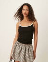 【送料無料】 マンゴ レディース ベスト トップス Mango contrast trim slim fit tank top in black Black