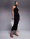 【送料無料】 エイソス レディース ワンピース トップス ASOS DESIGN knotted asymmetric high neck midi dress in black Black