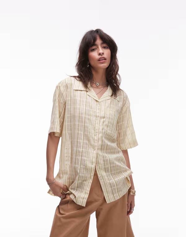 トップショップ レディース トップス シャツ Topshop stripe resort shirt in yellow and green stripe Yellow Stripe イエロー(4)