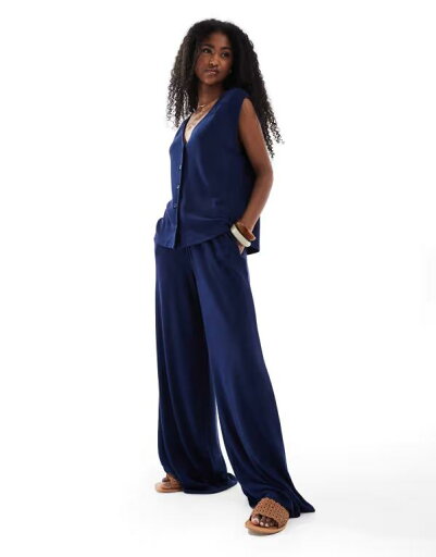 【送料無料】 エイソス レディース カジュアルパンツ ボトムス ASOS DESIGN textured knit wide leg pants in navy - part of a set NAVY 【送料無料】 エイソス レディース カジュアルパンツ ボトムス ASOS DESIGN textured knit wide leg pants in navy - part of a set NAVY