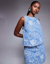 【送料無料】 リバーアイランド レディース タンクトップ トップス River Island floral denim top in midwash blue ...
