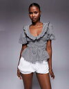 【送料無料】 リバーアイランド レディース タンクトップ トップス River Island puff sleeve gingham shirred top i...