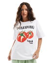 【送料無料】 ピーシーズ レディース Tシャツ トップス Pieces oversized t-shirt with Pomodoro graphic in white White