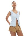 【送料無料】 ピーシーズ レディース ベスト トップス Pieces lace trim ribbed sleeveless top with button f...