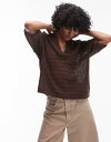 【送料無料】 トップショップ レディース Tシャツ トップス Topshop open stitch polo top in chocolate Chocolate