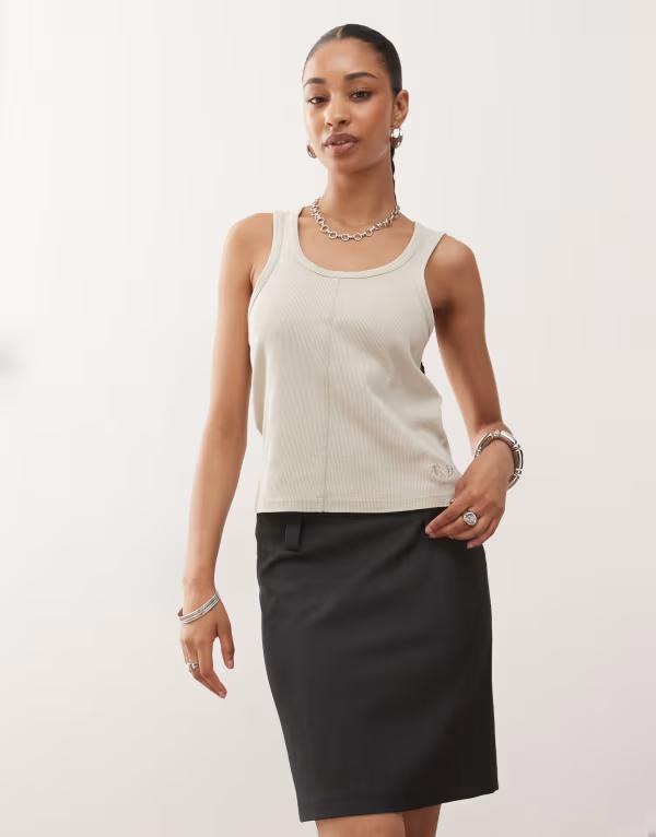 Monki Women's Bottoms Skirt Midi Monki tailored midi skirt in dark gray melange Gray melange
