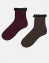 【送料無料】 エイソス レディース 靴下 アンダーウェア ASOS DESIGN 2 pack frill top ankle socks in burgundy and chocolate Multi