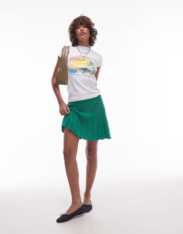 トップショップ レディース ボトムス スカート ミニ ニット Topshop knit flippy mini skirt Green グリーン