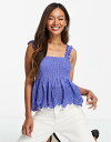 【送料無料】 マンゴ レディース シャツ トップス Mango shirred camisole top in blue BLUE
