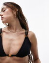 トップショップ レディース 水着 トップのみ Black Topshop textured triangle bikini top with bead detail in black
