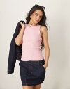 【送料無料】 エイソス レディース タンクトップ トップス ASOS DESIGN knit slash neck ribbed cami top in pin...