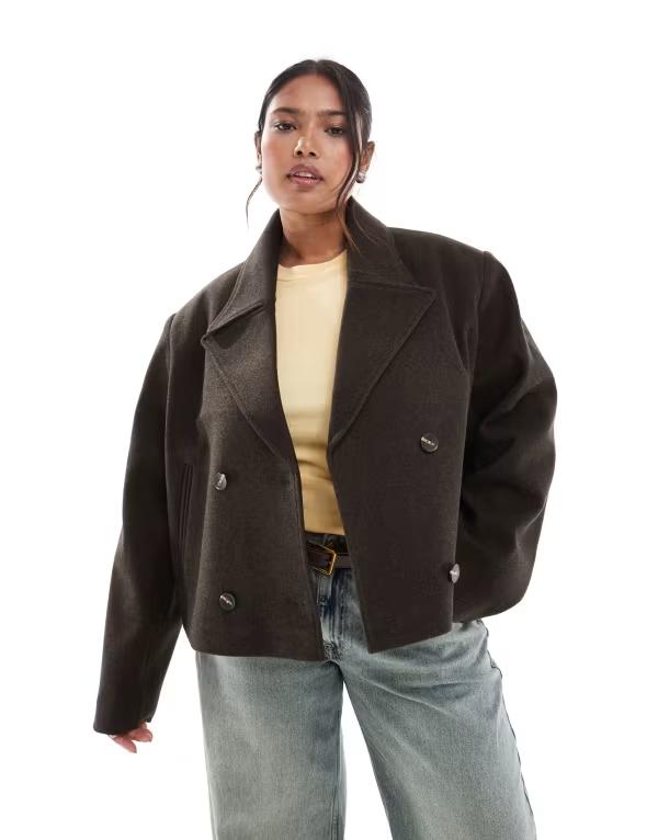 エイソス レディース アウター コート クロップド ASOS Curve ASOS DESIGN Curve cropped formal pea coat in chocolate chocolate チョコレート