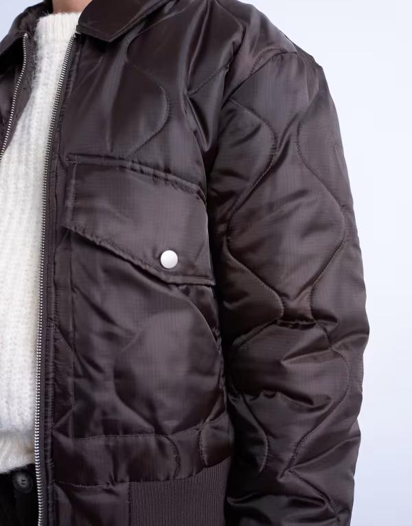 【送料無料】 トップショップ レディース ジャケット・ブルゾン アウター Topshop collared liner cropped bomber jacket in chocolate chocolate