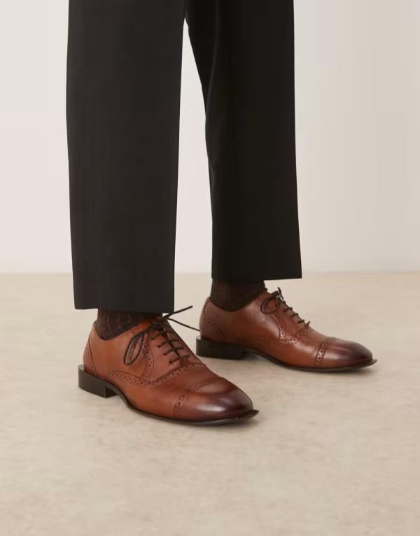 エイソス メンズ シューズ オックスフォード ダービー レース レザー ASOS DESIGN derby lace up shoes in tan leather TAN タン