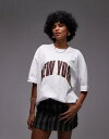 【送料無料】 トップショップ レディース タンクトップ トップス Topshop graphic New York oversized T-shirt with puff print in white White|詳細画像