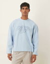 【送料無料】 エイソス メンズ Tシャツ トップス ASOS DESIGN heavyweight boxy oversized long sleeve t-shirt with dropped shoulders and embroidered text in blue Blue Bell