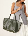 【送料無料】 ベックサンダーガード レディース トートバッグ バッグ Becksondergaard rallo lottie woven tote bag in dark green DARK GREEN