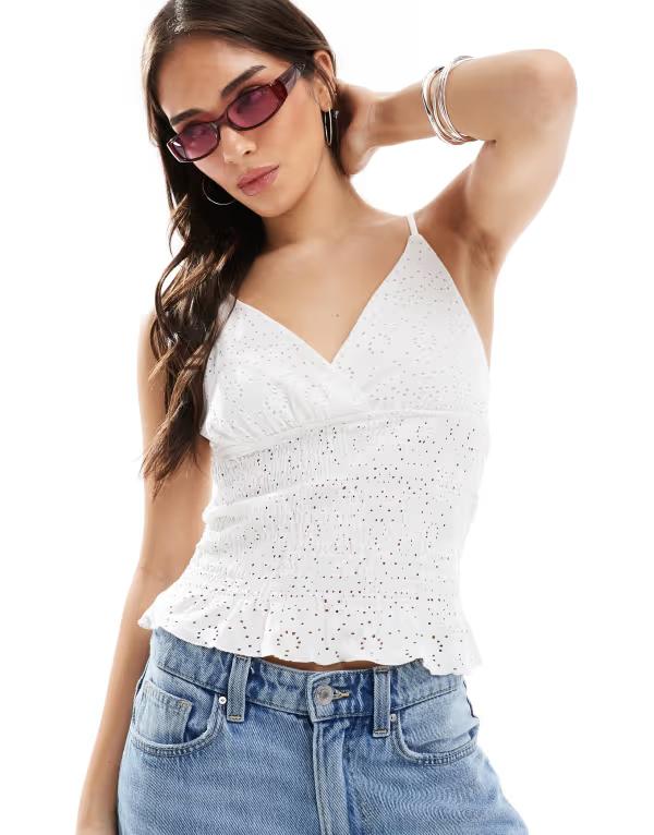 ピーシーズ レディース トップス シャツ PIECES shirred bodice cami top in cream Cloud Dancer クリーム(4)