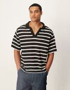 【送料無料】 マンゴ メンズ ポロシャツ トップス Mango fine knit polo top in black and white stripe Black