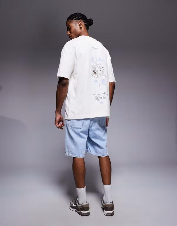 リバーアイランド メンズ トップス Tシャツ グラフィック River Island oversized t-shirt with Japanese crane graphic in ecru ECRU エクリュ