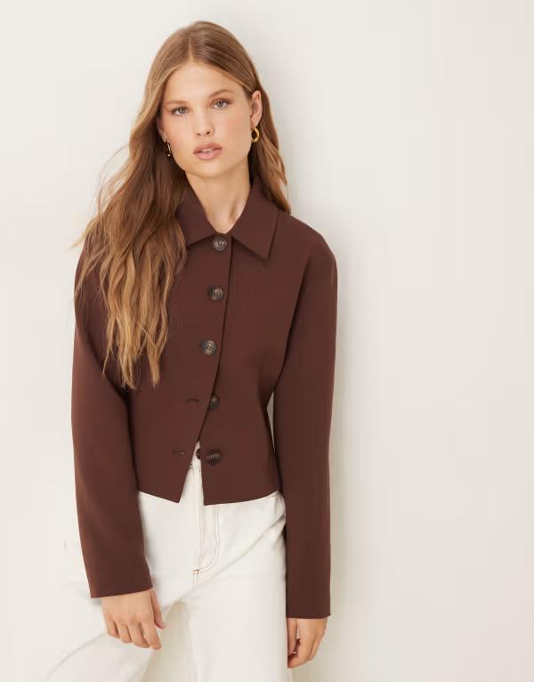 エイソス レディース アウター ジャケット・ブルゾン ジャケット ASOS DESIGN collared fitted tailored jacket in chocolate Chocolate チョコレート